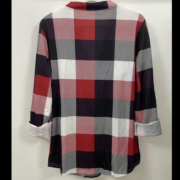 🆕L/S Modern Plaid Blouse in Red, White, Purple and Black: Size XL - Picture 4 of 9